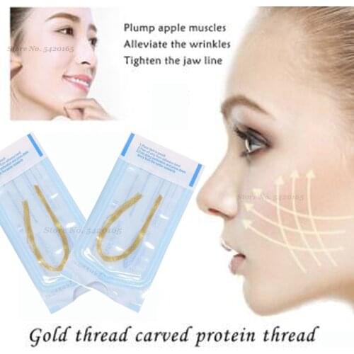 Absorbable Collagen Based Protein Thread Gold Carved Facial Line Face Lifting Silk Fbroin Line for Enhances Firming Anti-Aging