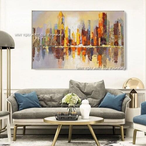 Abstract City Building Scenery Oil Painting on Canvas Handmade Cuadros Wall Art Picture for Living Room Decoration As A Gift