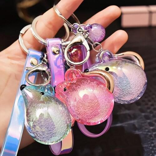 Acrylic Crystal Bubble Jelly Mouse Bear Keychain Individualized and Popular Magic Laser Leather Rope Package Pendant Wholesale