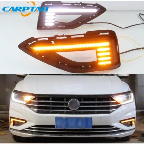 Car LED Daylihgts DRL For Volkswagen VW Jetta Sagitar 2019 2020 Yellow Turn Signal Daytime Running Lights Day Driving Headlamp