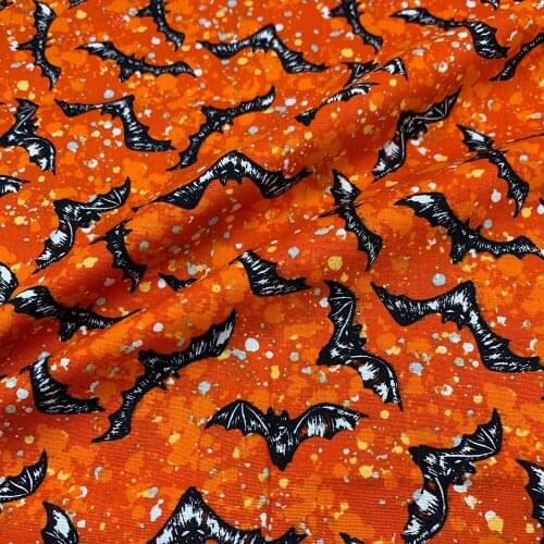 Beautifu 110cm Width 100% Cotton Fabric Sewing Children Clothing Dress Orange Halloween Bats Printed Fabric Printed DIY