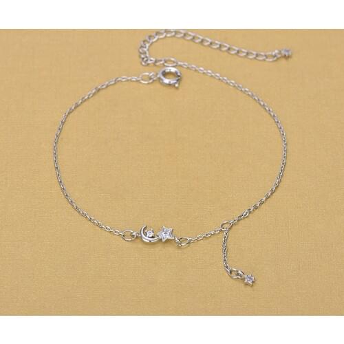 Silver Plated Anklets 925 Fashion Silver Chain Moon Star Anklet for Foot Barefoot Leg Jewelry