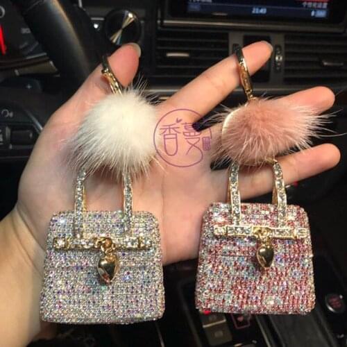 Diamond alloy keychain pendant backpack ornaments mink plush ball bag car keychain small gift