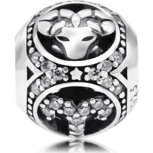Vintage 925 Sterling Silver Aries Star Sign Zodiac Beads Charms fit Pandora Bracelets DIY Twelve Constellations