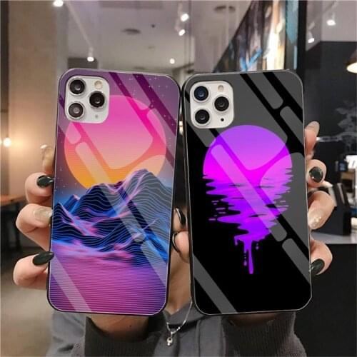 Vaporwave Moon sunrise highway Phone Case Tempered Glass For iPhone 11 Pro XR XS MAX 8 X 7 6S 6 Plus SE 2020 case