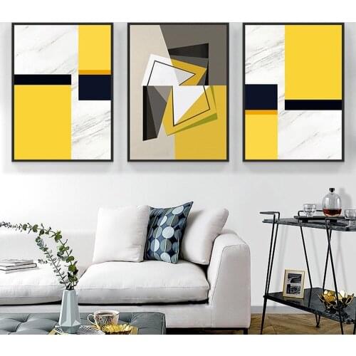 Yellow Color Block Geometric Abstract Canvas Painting HD spray Contrast Stitching Art Poster Modern Minimalist Living Room Decor