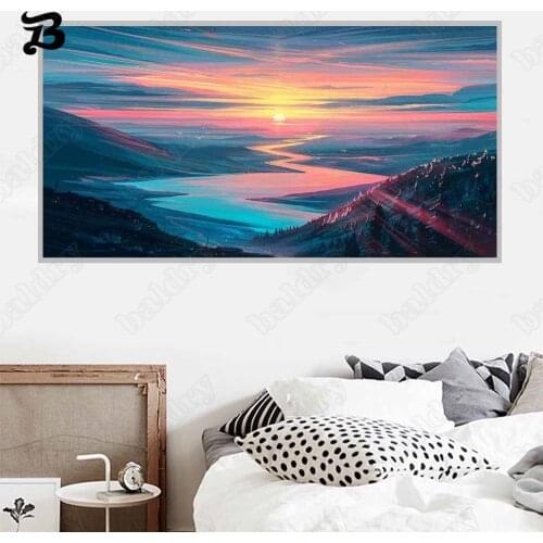 Canvas Painting Wall Art Landscape Painting Colorul Star Impression Sunset Scenery Posters Print for Living Room Home Decoration