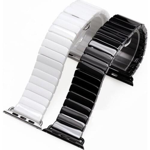 Ceramic Watch Band for Apple Watch 38 42mm Series 1 2 3 Link Bracelet Butterfly Buckle Black White Glossy Watch Belt And Adapter