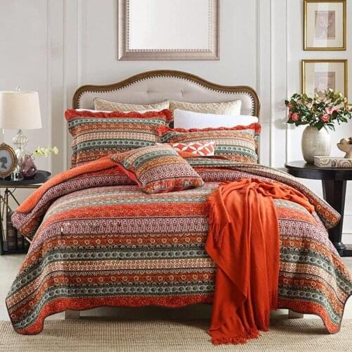 Brushed Quilted Quilt Bedding Stitching Bed Cover Three-Piece Bed Linen Bohemian Washed Household