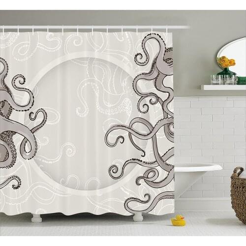 Kraken Shower Curtain Fish Octopus Tentacles with a Circular Shape Surreal Universe Treasure Graphic Bathroom Decor Curtains