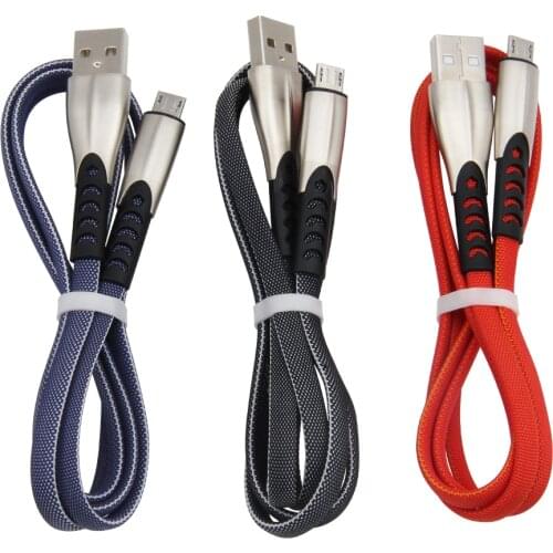 Micro USB Cable Zinc Alloy Flat Braided Microusb Charger Cord For Huawei Xiaomi LG Andriod Microusb Mobile Phone Cables 100pcs