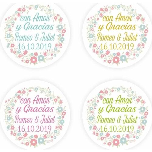 DouxArt 100pcs Stickers Personalized con Amor y Gracias, 40mm Garland Wedding Communion Baptism Handmade Labels Seals V469
