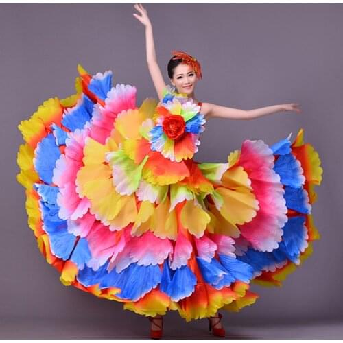 New Gypsy Skirt For Women Sleeveless Elegant Multicolor Petal Dress Flamenco Dance Performance Dress Modern Dancewear VO1047