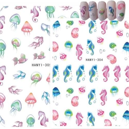 Newest CA-304 305 sea design nail sticker 3d Japan Korea style nail decal template DIY nail decoration tools