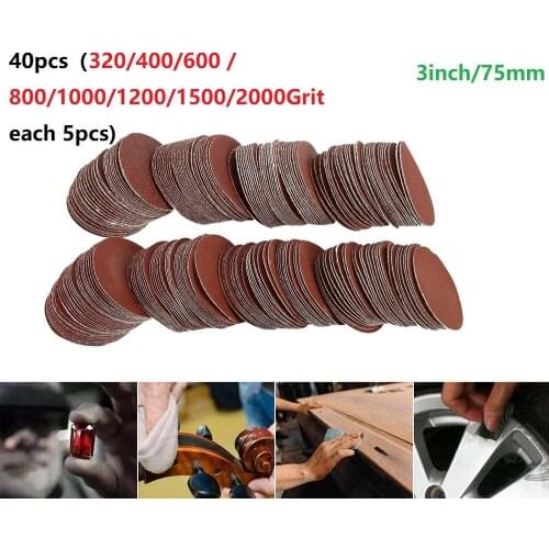 New 40pcs/Set 3 Inch 75-80mm Sanding Discs Hook Loop Sandpaper Abrasive Sand Sheets 320/400/600 /800/1000/1200/1500/2000Grit