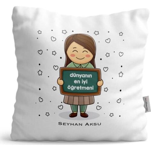 Personalized World Best Öğretmeni Satin Pillow-17