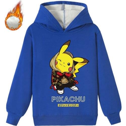 Pikachu Baby Boys Girls Cartoon Pokemon Winter Fur Coat Children Outerwear Girls Cotton Thick Warm Hoodies Jacket Kids Clothes