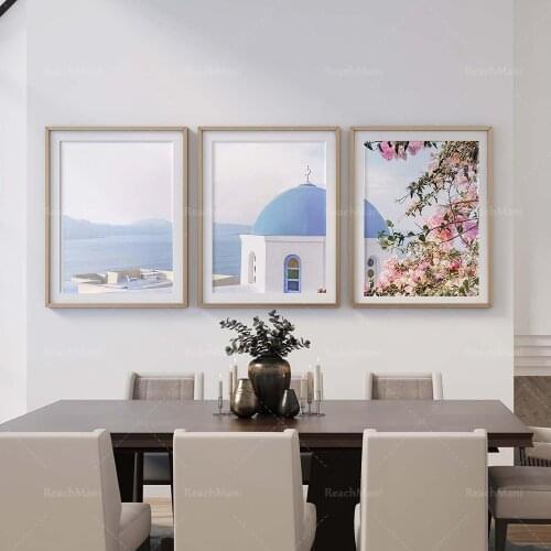 Prints Santorini Greek Island | Greece | Flowers |modern wall art| instant download | Greek Architecture | landscape