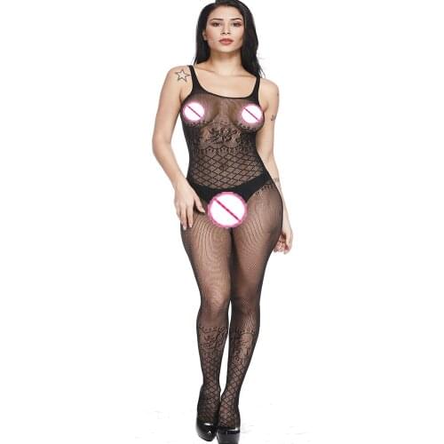 Sexy Bodystocking Erotic Fishnet Halter Backless Bodystocking Bodysuit Open Crotch Babydoll Lingerie Bodysuits Sleepwear Black