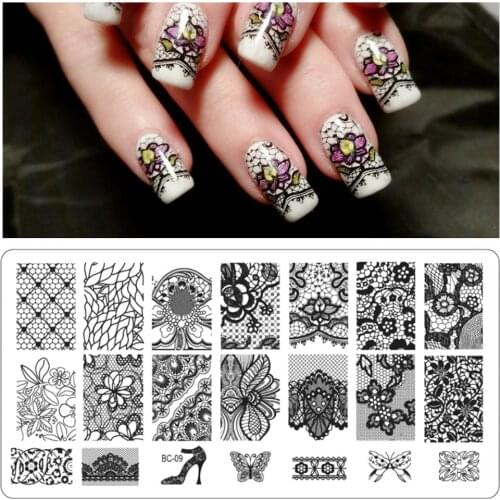 1PC nail art stamper stainless steel Rectangle manicure tools hollowing lace henna flower printing reuseful nail stamping FW059