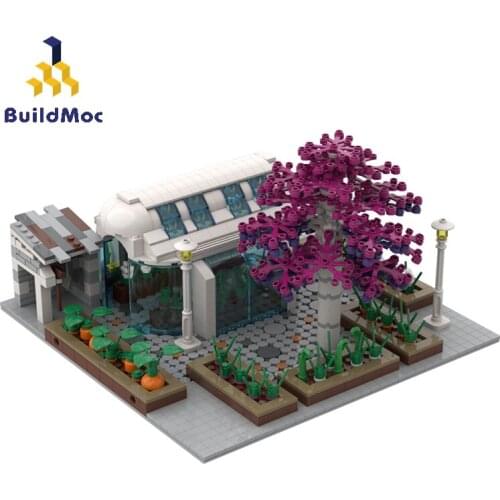 BuildMoc City Buildings MOC Garden House Creator Modular Architecture Building Blocks Bricks City Street View Toys For Children