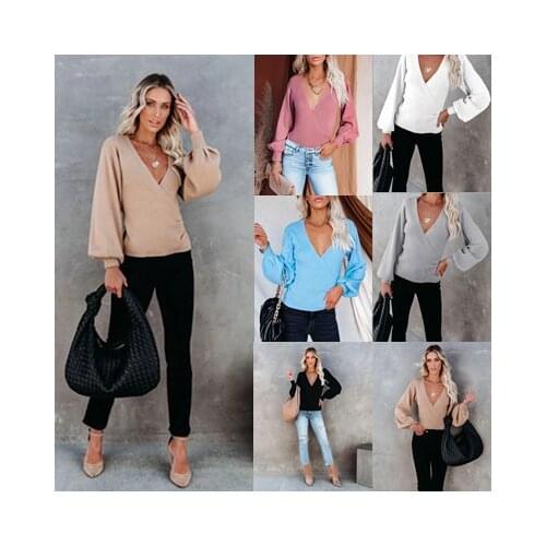 Womens Sweater Knitted Autumn Winter V Neck Thick Knit Jumper 2021 Long Sleeve White Warm Sweaters for Women