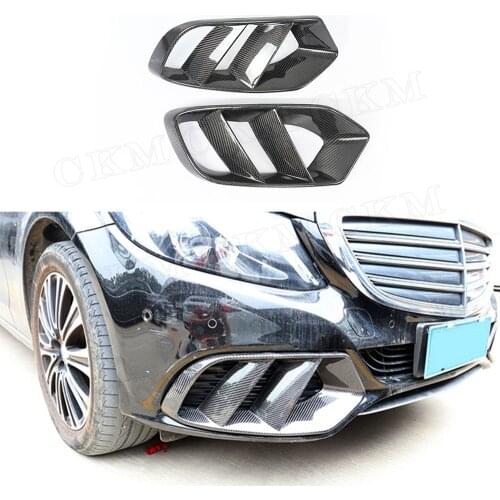 Carbon Fiber Front Bumper Air Vent Outlet Cover Trim Mesh Grill for Mercedes Benz W205 C Class C180 C200 2015-2019 & FRP primer