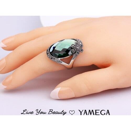 Vintage Metal Big Rings Statement Unique Party Gifts Boho Gray Green Crystal Ring For Women Girls Fashion Jewelry Accessories