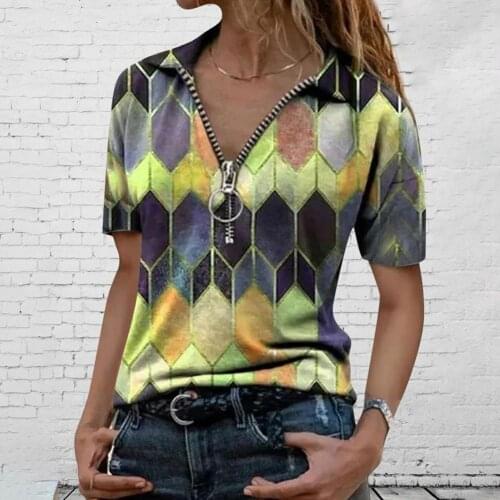 Women Vintage Geometric Print Blouse Shirt Spring Autumn Casual Long Sleeve Pullover Tops Ladies 3XL Elegant V Neck Loose Blusa