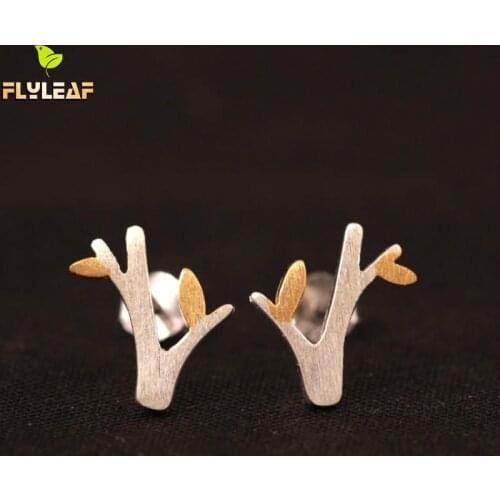 Flyleaf 925 Sterling Silver Matte Style Tree Leaves Stud Earrings For Women High Quality Elegant Lady Sterling-silver-jewelry