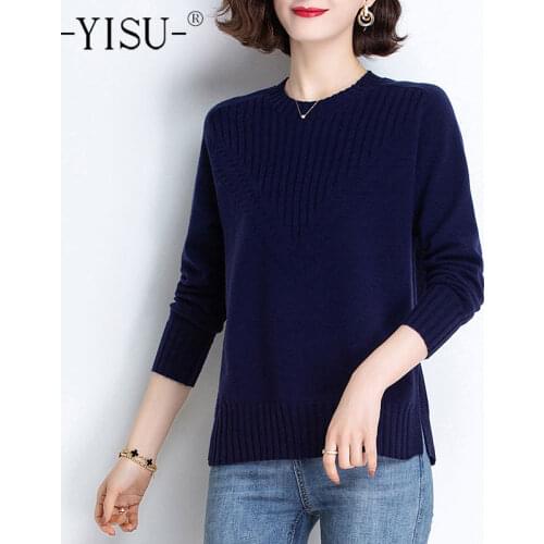 YISU Spring Long sleeve Women Sweater O-Ncek Solid color Spring tops Stripe Female Jumper Loose Casual Knitted pullover 2021