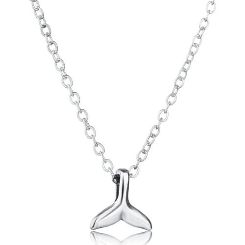 Stainless Steel Chain Mermaid Tail Pendant Necklace For Women Kids Vintage Fish Nautical Silver Color Whale Tail Choker Necklace
