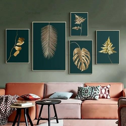 Gold Luxury Painting Abstract Wall Art Plant Leaves Home Decor Interior Canvas Posters For Home Design Frameless Prints On Loft
