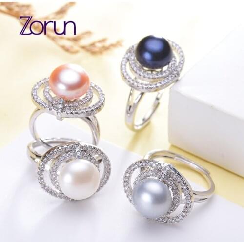 Zorun Real Natural Freshwater Pearl Ring Fine Jewelry 11mm 18K White Gold Filled Accessories for Women New Design Good Sale