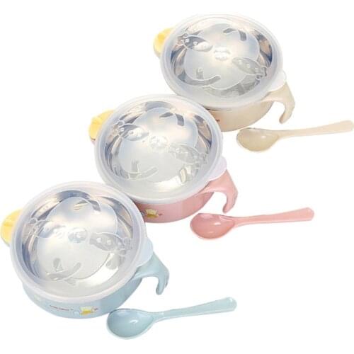 1PC Baby Stainless Steel Thermal Bowl Toddler Tableware Dinnerware Suction Bowls With Spoon Kids Safety Dinner Feeding Dishes