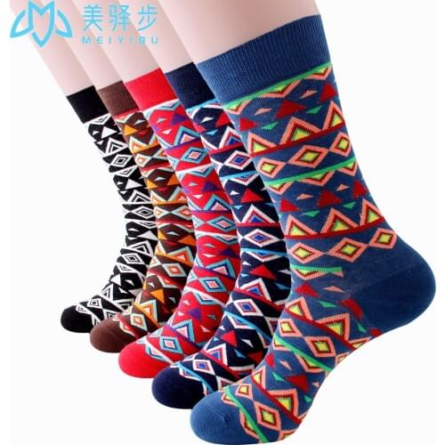 12 Pairs Per Set Mens Socks Winter Retro Diamond-shaped Fashion Male Socks