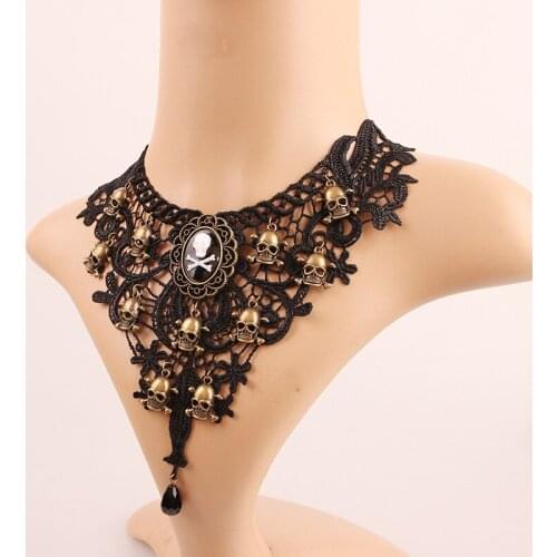 12 Pieces/Lot Black Hollow Charm Necklaces For Women Link Chains Skeleton Statement Chokers Ladies Halloween Fashion Jewelry