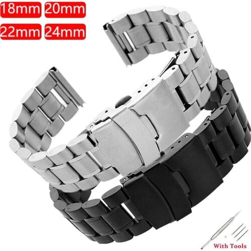 18mm 20mm 22mm 24mm Watchband Flat Interface Five beads Solid Stainless Steel Straps Double insurance Buckle Wristband With Tool