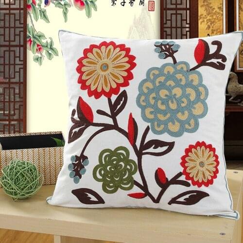 2pcs Cotton Embroidered Pillow Cover Vintage Embroidery Cushion Ethnic Case Flower Pillow National Handmade Cover 45x45cm