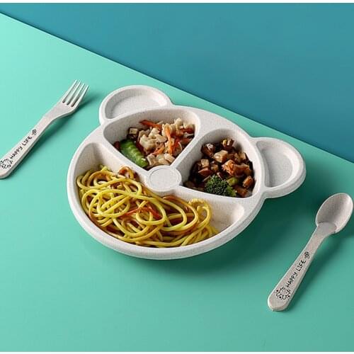 3Pcs/Set Baby bowl+spoon+fork Feeding Food Tableware Cartoon Bear Kids Dishes Eating Dinnerware Anti-hot Training Dinner Plate