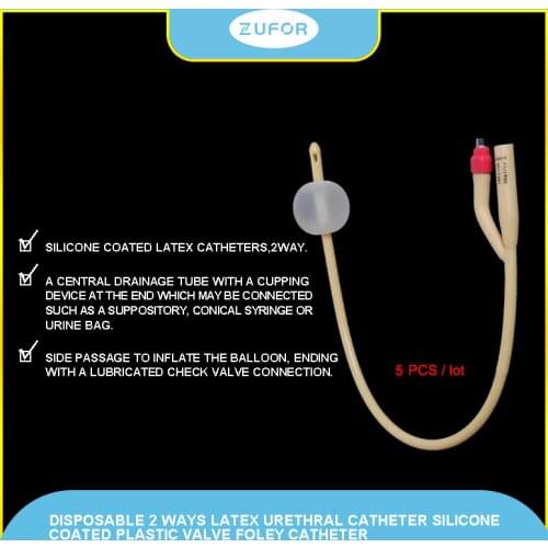 10pcs Latex Foley Catheter 2 Way Silicone Coated Plastic Valve Urology penis Urethral Catheter sizes Fr6 -Fr24 CE and FDA