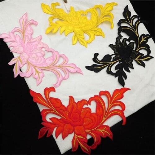 2Pcs Black Flower Applique Clothing Embroidery Patch Fabric Sticker Iron On Patch Craft Sewing Repair Embroidered 13X13CM BJ0452