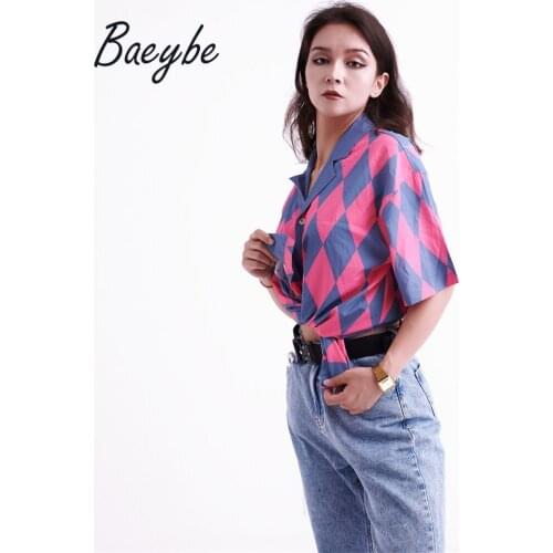 High quality Blouses geometirc Print top casual shirts for women turn-down collar button up short sleeve shirt Holiday Vacation