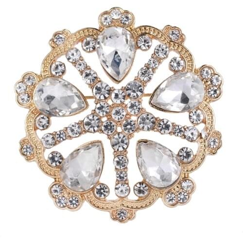 WEIMANJINGDIAN New Arrival Round Shape Teardrop Crystal Brooches for Women Wedding Dress Clothes Decorative Jewelry Accessories