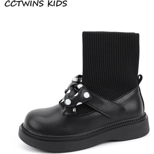 Kids Boots 2021 Autumn For Girls Fashion Short Chelsea Boots High Top Sock Black Children Shoes Bowtie Brand Thick Sole Platform