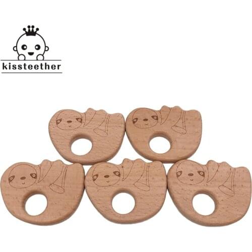 Baby Sloth teether Handmade Beech Wooden Lazy teether Baby Teething Toys DIY Crafts Pendant Chewable Pacifier Chain Accessories