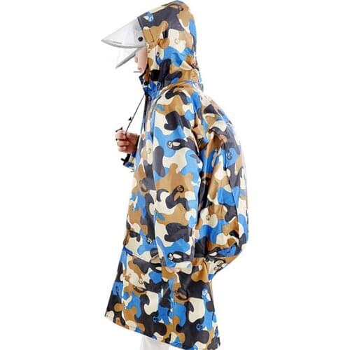 Kids Rain Poncho Hooded Nylon Camouflage Transparent Raincoats For Backpack Double Hat With Drawsting Rain Coat Kids Boys Girls