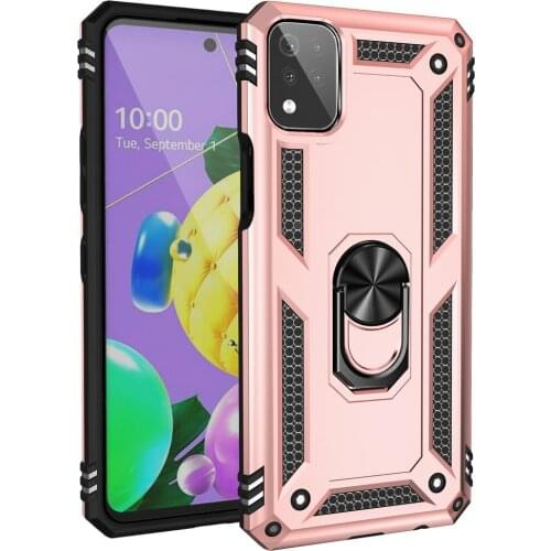 For LG K53 2021 Back Case Metal Ring Car Phone Holder for LG K53 Case Bumper Armor 360 Protect Funda LG K 53 Shockproof Cover