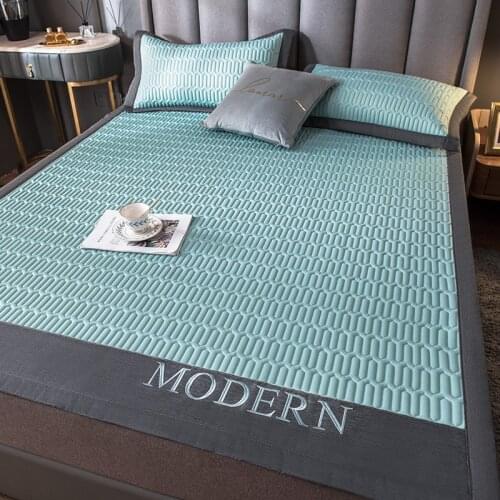 Summer Sleeping Mat Foldable Mattress Latex Ice Silk Mat 2-piece Set Washable Household Mat