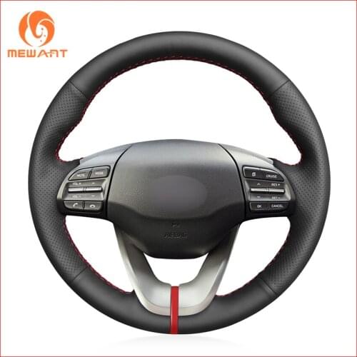 MEWANT Black Artificial Leather Hand Sew Wrap Car Steering Wheel Cover for 2019 Hyundai Veloster Accessories